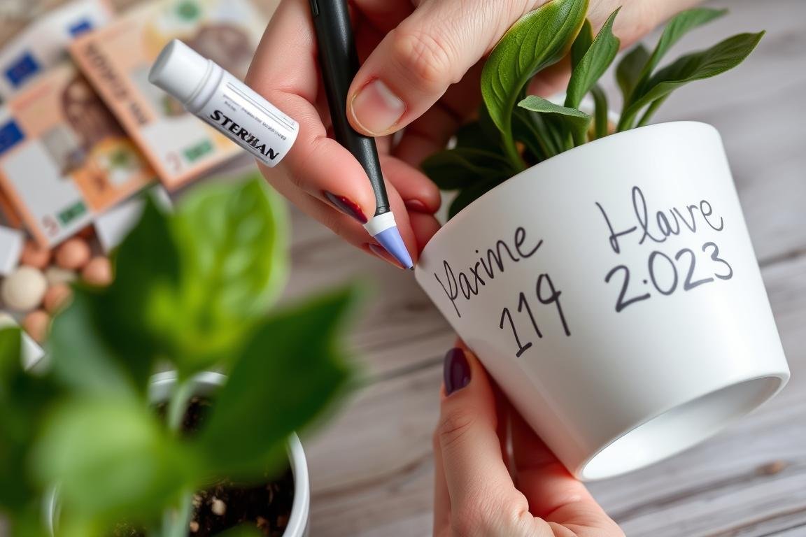 Personalisierung eines Übertopfes für ein Geldgeschenk zur Hochzeit Personalisierung eines Übertopfes für ein Geldgeschenk zur Hochzeit