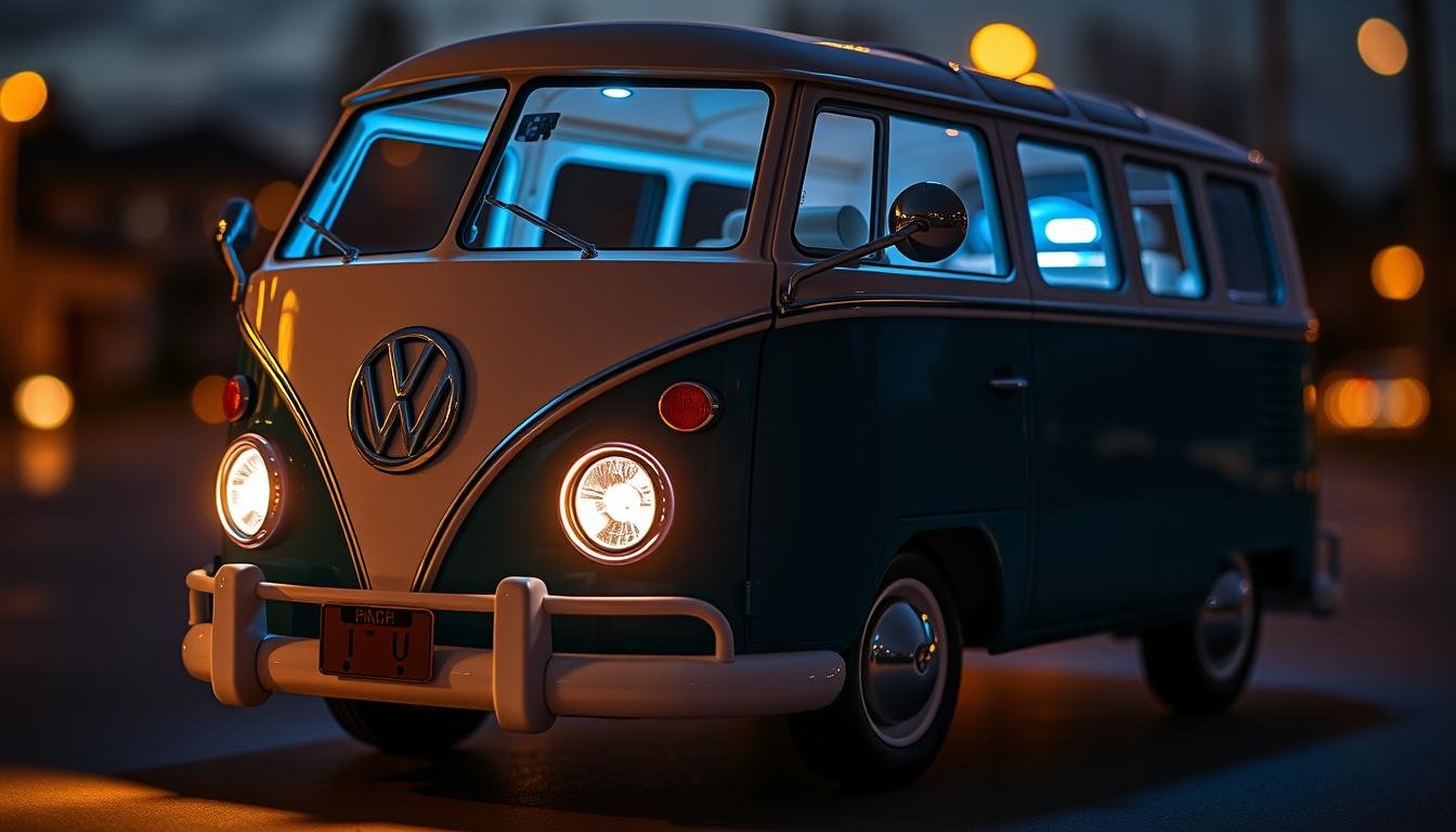 Premium VW Bus Geldgeschenk mit LED-Beleuchtung und detaillierter Gestaltung