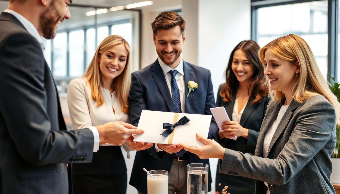 Professionelle Übergabe eines Geldgeschenks zur Kollegenhochzeit Professionelle Übergabe eines Geldgeschenks zur Kollegenhochzeit