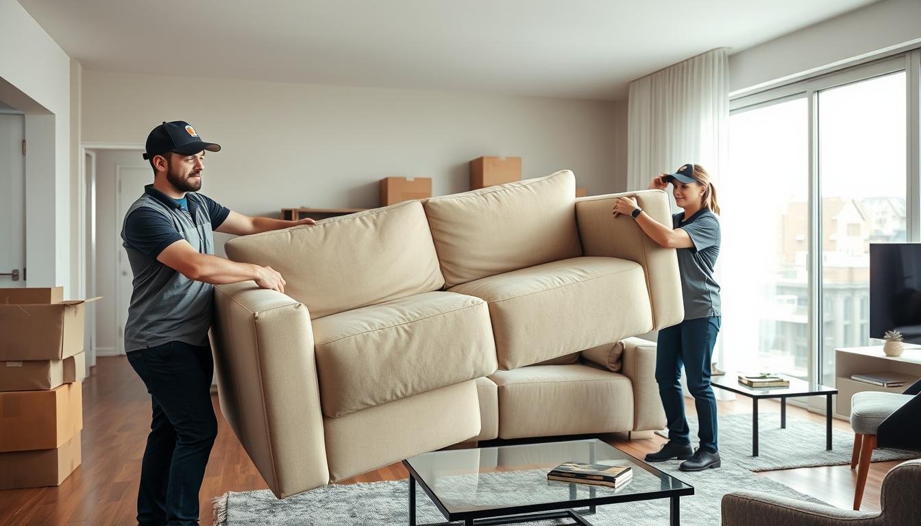 Professionelle Umzugshelfer beim effizienten Möbeltransport