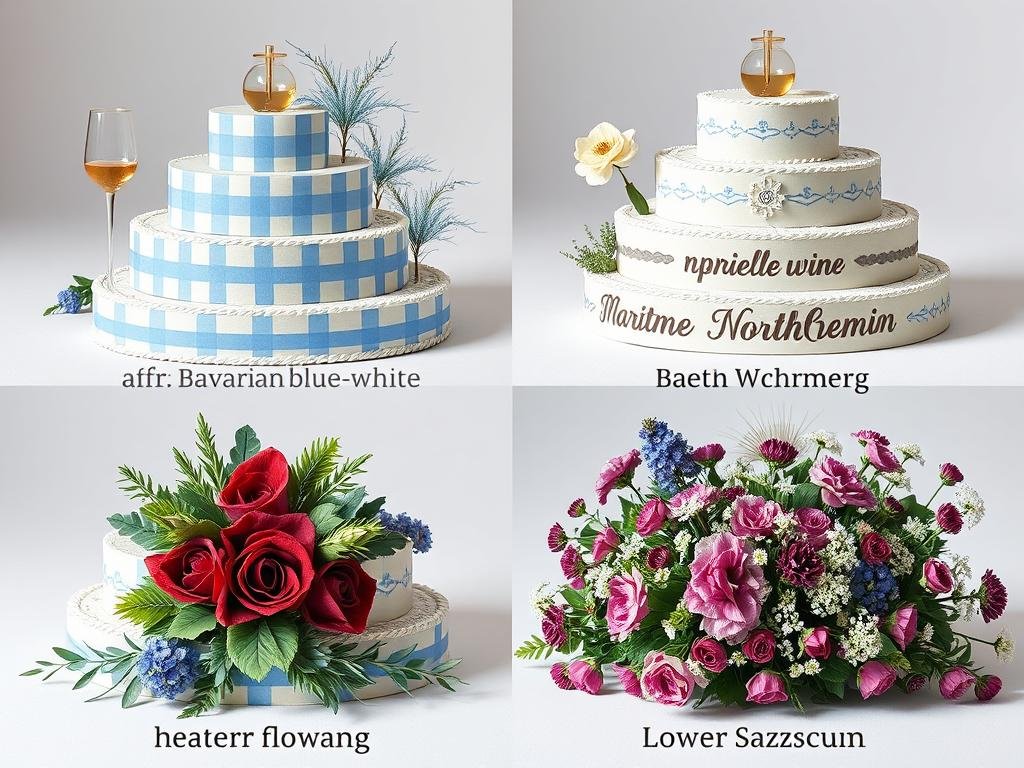 Regionale Dekorationselemente für Geldgeschenk Hochzeit Etagere in verschiedenen deutschen Stilen
