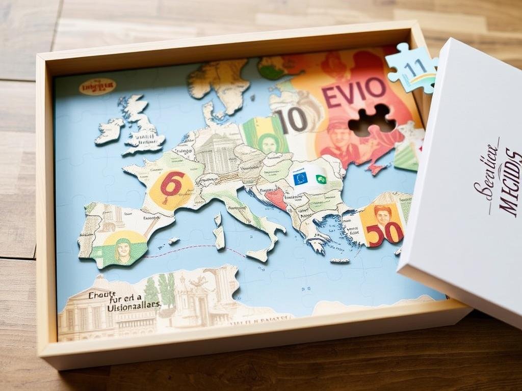 Reiserouten-Puzzle mit Geldscheinen Reiserouten-Puzzle mit Geldscheinen