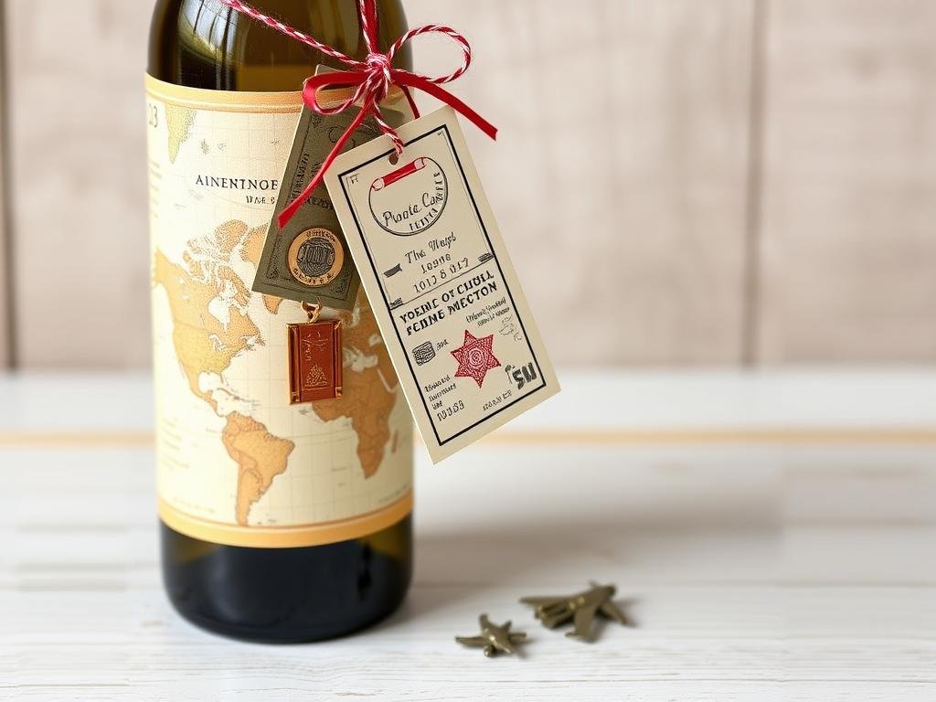 Reisethematische Flasche als Geldgeschenk zur Hochzeit