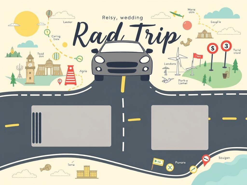 Roadtrip Geldgeschenk Hochzeit Druckvorlage mit Straßenkarte