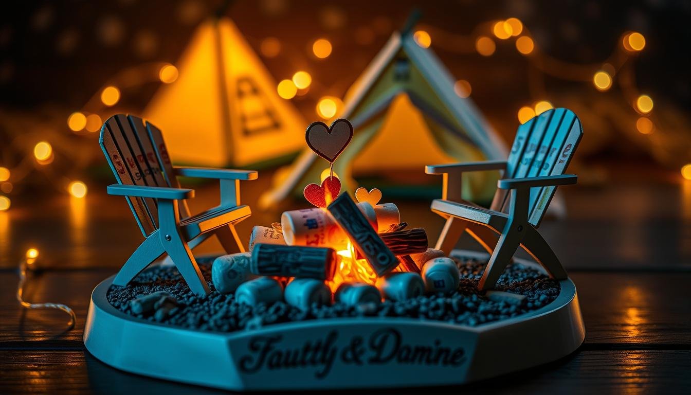Romantische Lagerfeuer-Szene für Geldgeschenk Hochzeit Camping