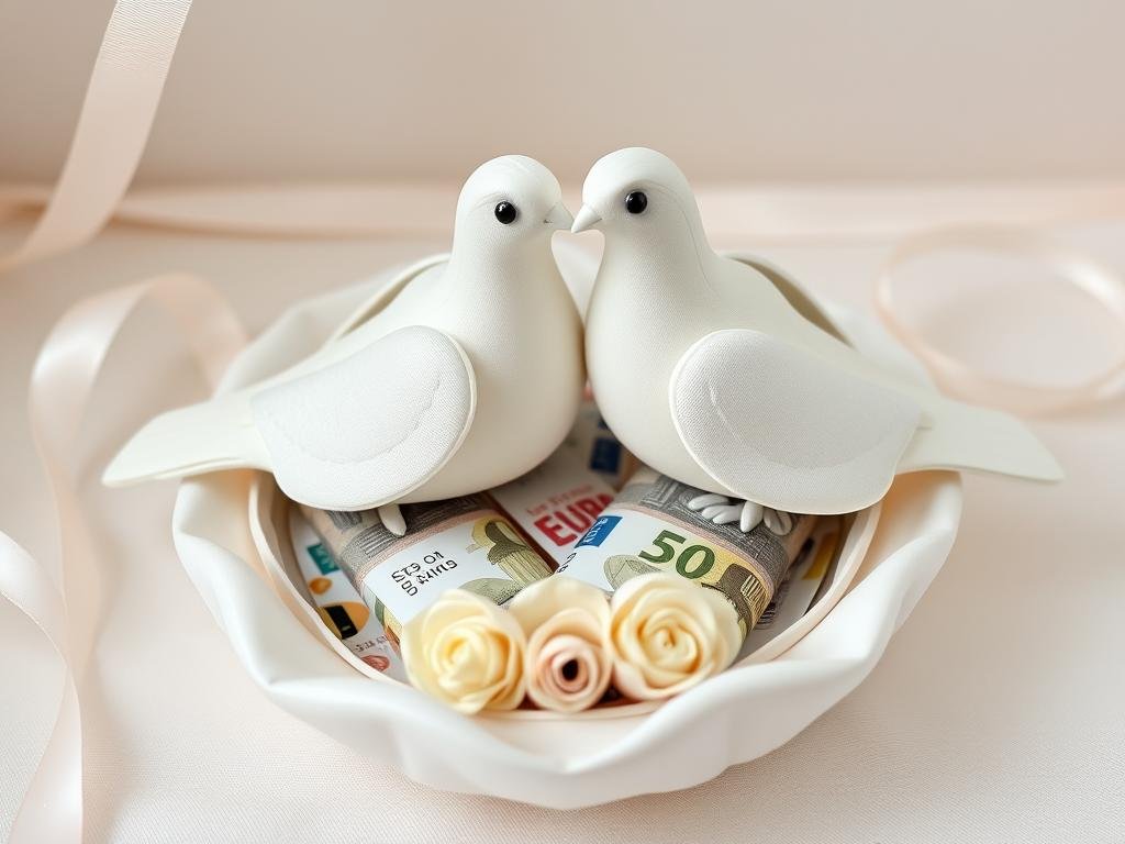Romantisches Turteltauben-Paar Geldgeschenk mit Herzsymbolik