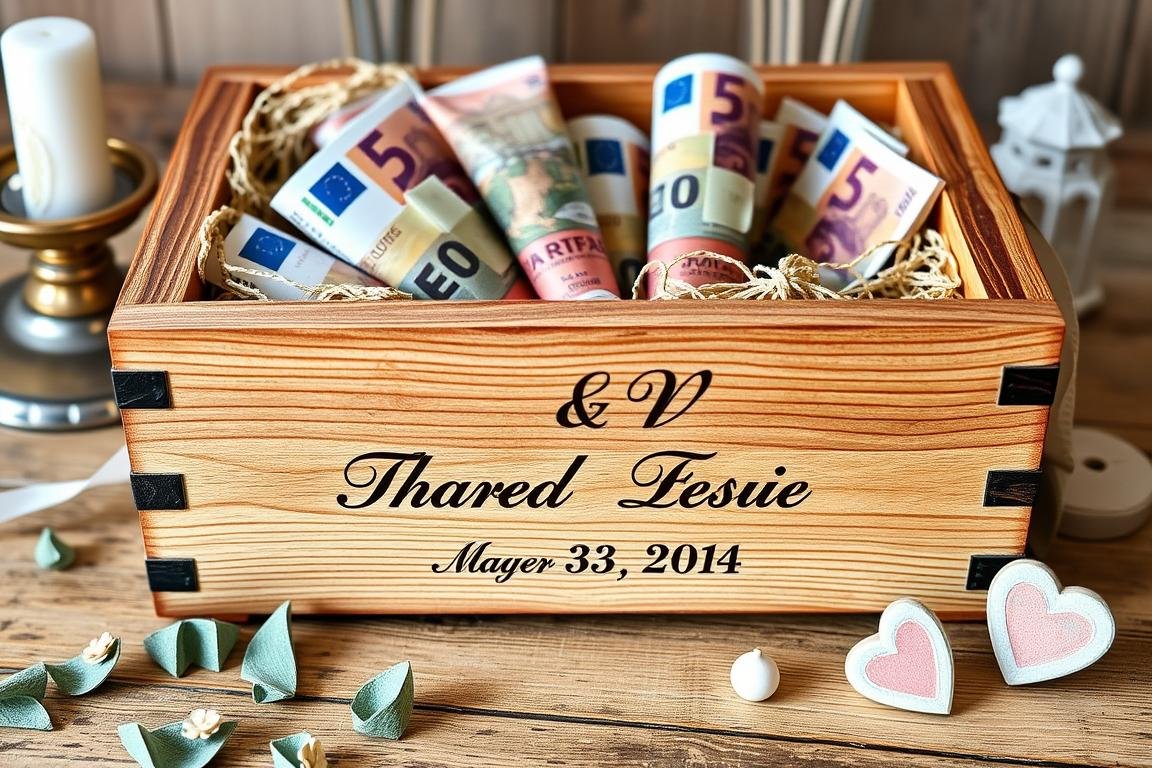 Rustikale Holzbox mit Lasergravur als originell geldgeschenk hochzeit Rustikale Holzbox mit Lasergravur als originell geldgeschenk hochzeit