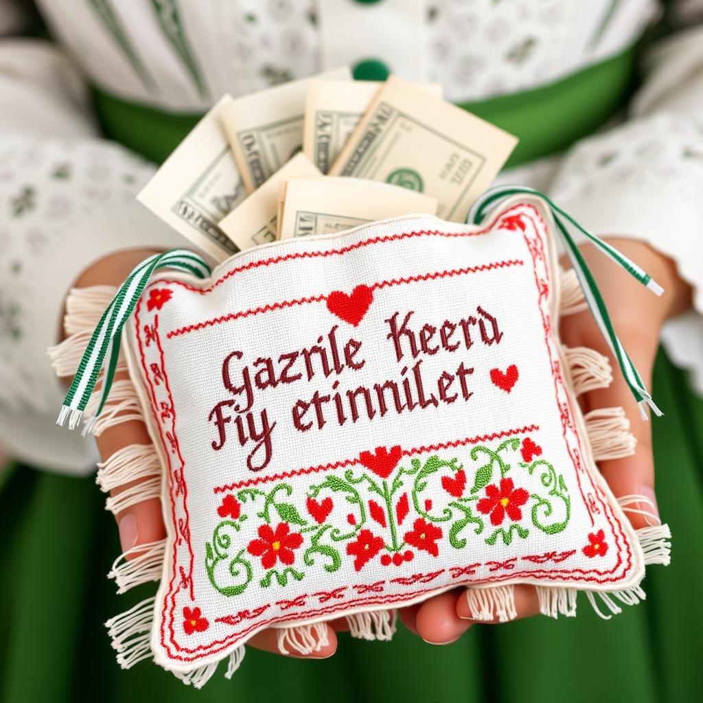 Sächsisches personalisiertes Geldgeschenk mit traditioneller Stickerei