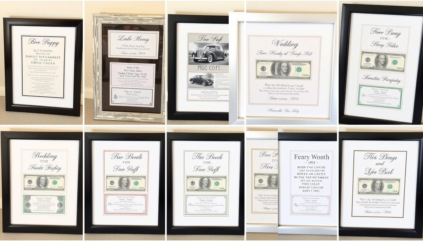 Sammlung verschiedener fertiger Geldgeschenke mit Druckvorlagen für Hochzeiten