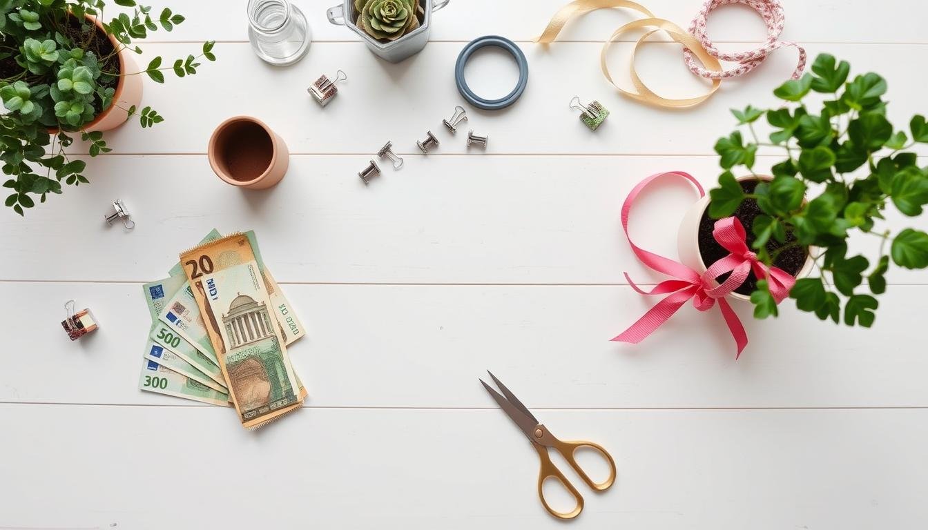 Schritt-für-Schritt Anleitung für Geldgeschenk Hochzeit Baum mit Materialien und Werkzeugen