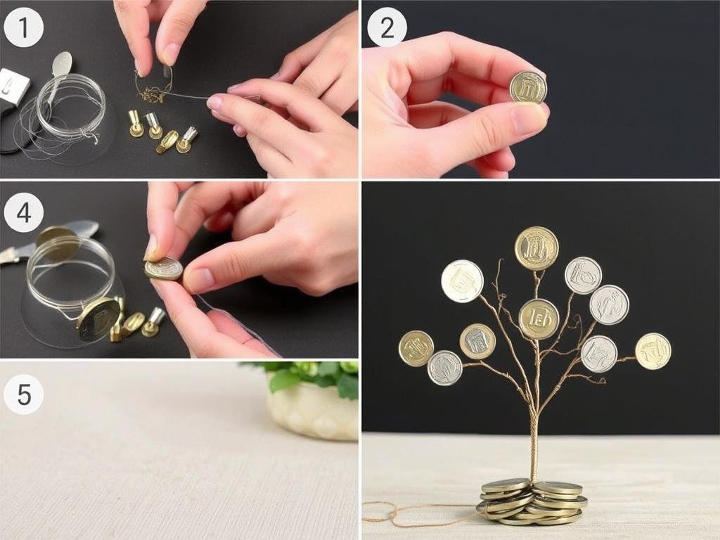 Schritt-für-Schritt Anleitung für einen Münzbaum als Hochzeitsgeschenk Schritt-für-Schritt Anleitung für einen Münzbaum als Hochzeitsgeschenk