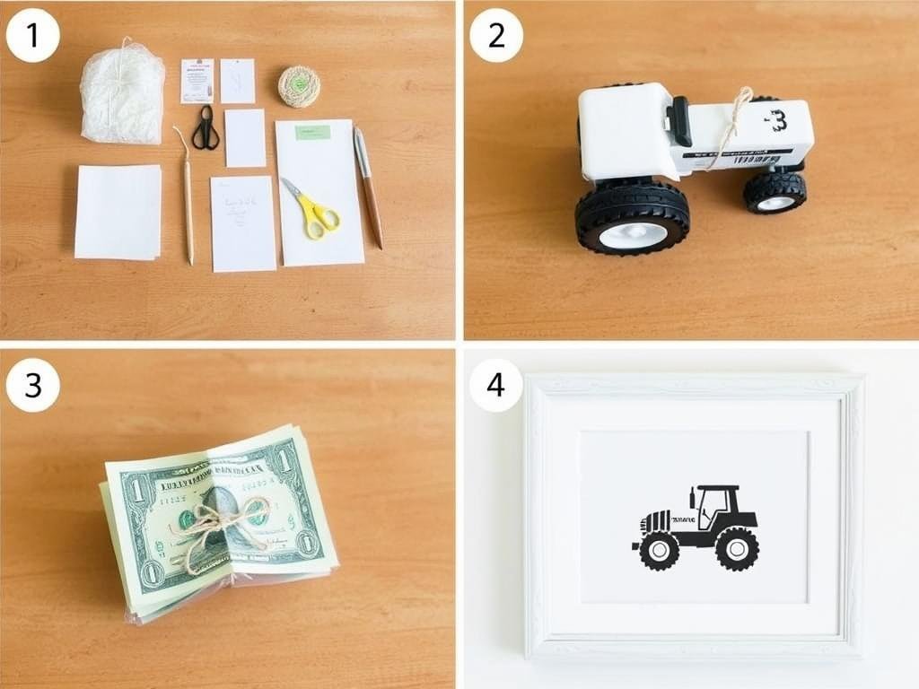 Schritt-für-Schritt Anleitung für einfaches Geldgeschenk Hochzeit Traktor