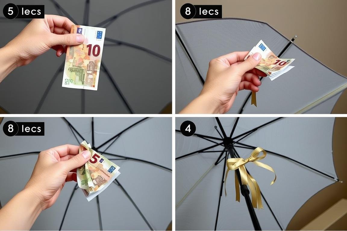 Schritt-für-Schritt Anleitung zum Befestigen von Geldscheinen am Regenschirm