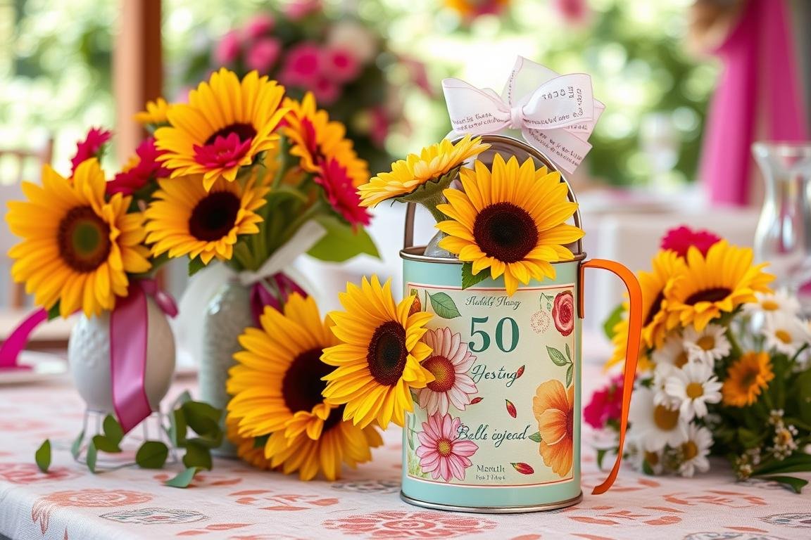 Sommer-Gießkanne Geldgeschenk mit Sonnenblumen für eine Hochzeit