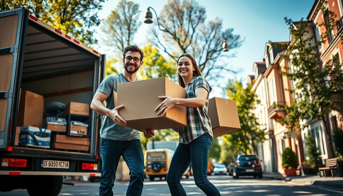 Studentische Umzugshelfer beim Transport in Dahlem