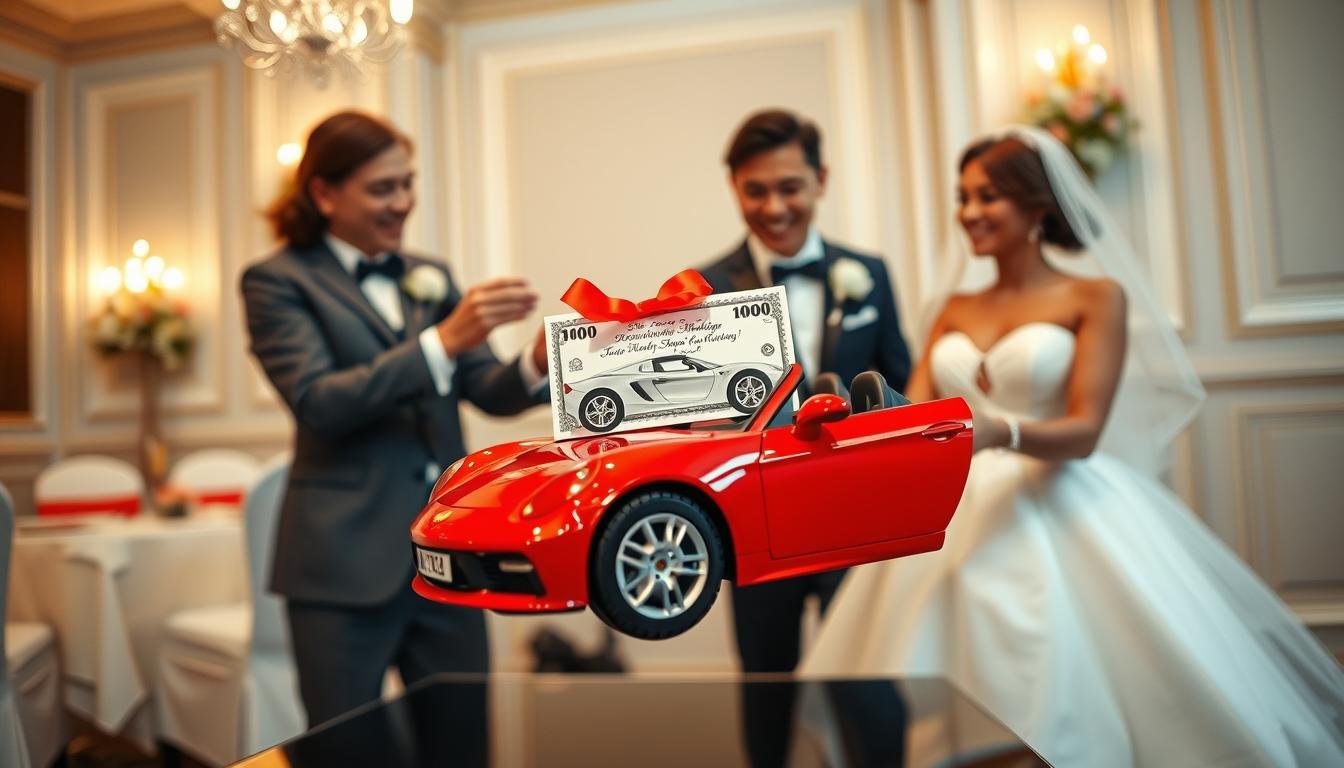 Übergabe eines Auto-Geldgeschenks mit Überraschungseffekt