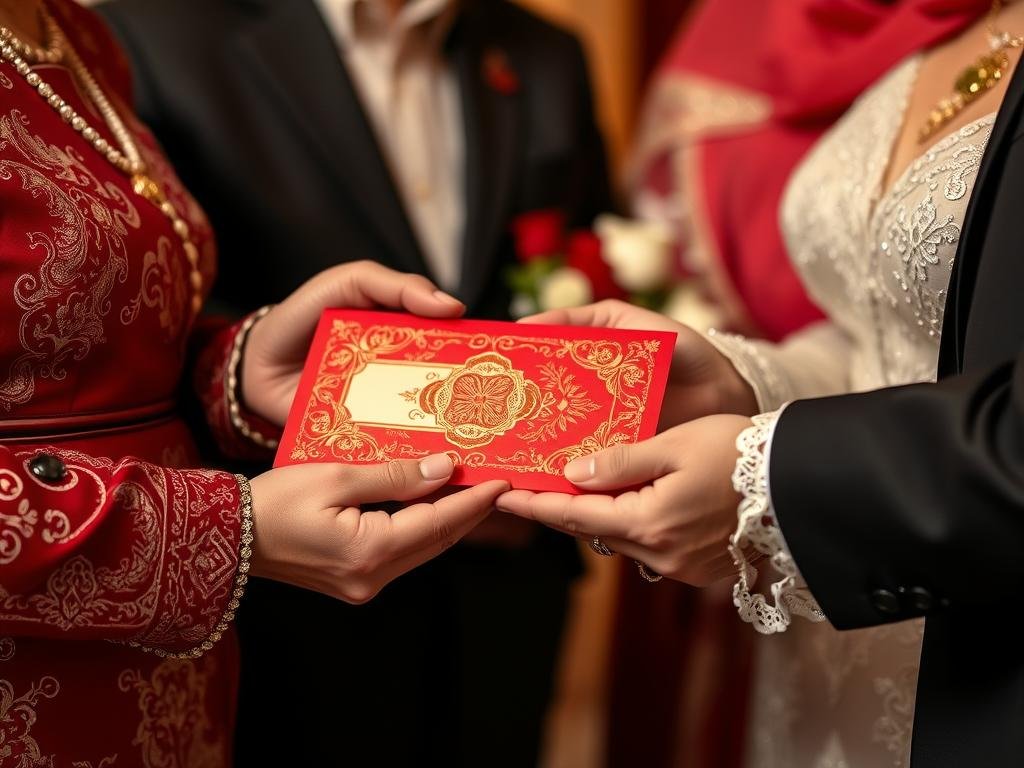 Übergabe eines Geldgeschenk türkische Hochzeit durch Familienmitglieder