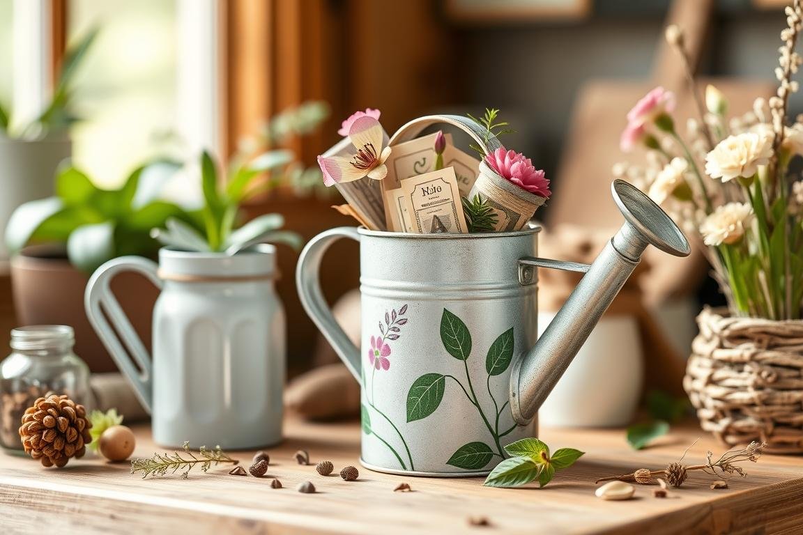 Umweltfreundliches Gießkanne Geldgeschenk mit nachhaltigen Materialien