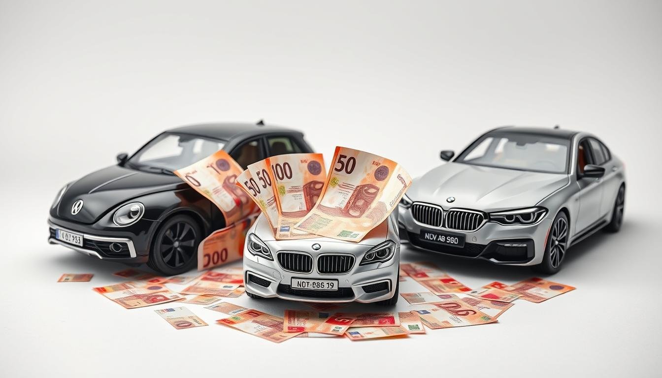 Verschiedene Auto-Motive für Hochzeits-Geldgeschenke mit VW Bulli, Mercedes und BMW