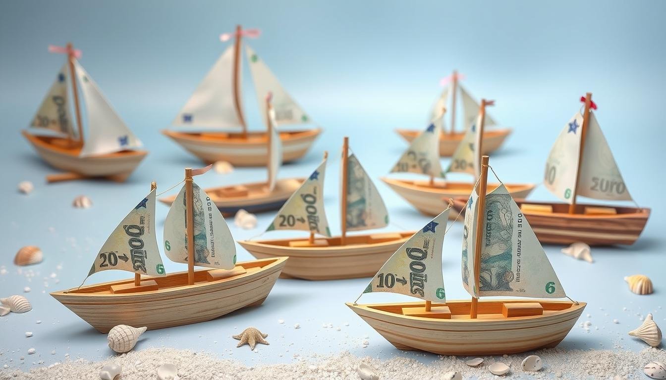 Verschiedene Geldgeschenk Hochzeit Schiff Modelle mit Geldscheinen als Segel