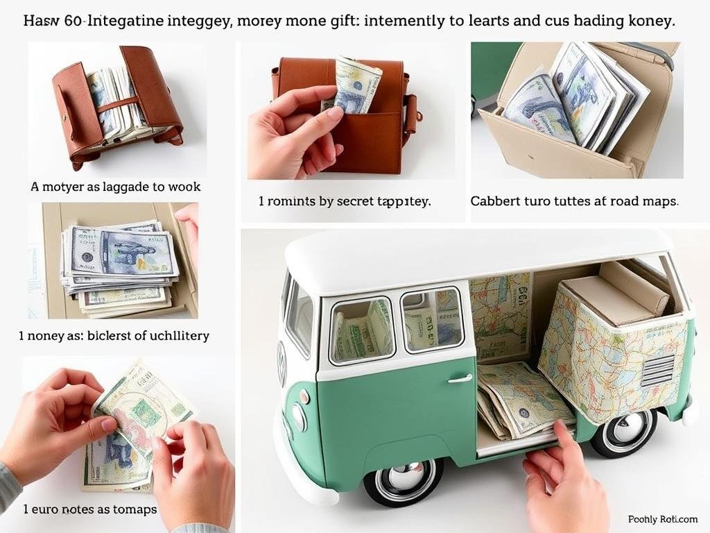 Verschiedene Methoden zur kreativen Integration von Geldscheinen in VW Bus Geschenke