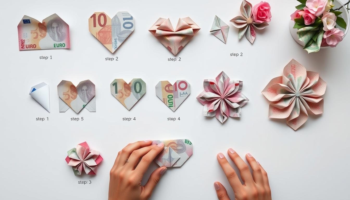 Verschiedene Origami-Faltungen für Geldscheine bei Hochzeitsgeschenken
