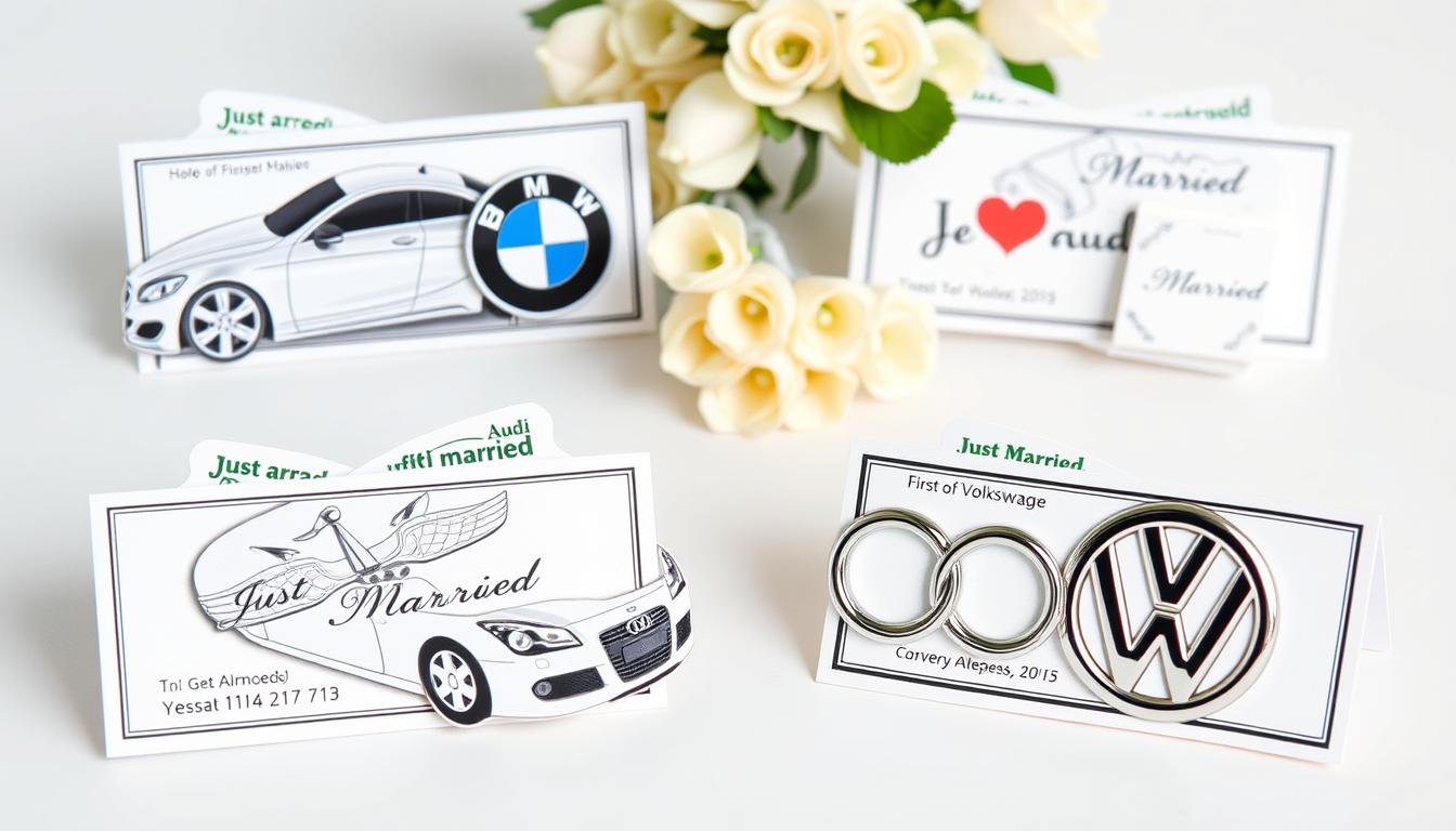 Verschiedene deutsche Automarken als Geldgeschenk-Motive für Hochzeiten