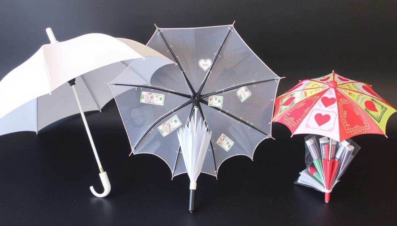 Verschiedene kreative Varianten von Regenschirm Geldgeschenken