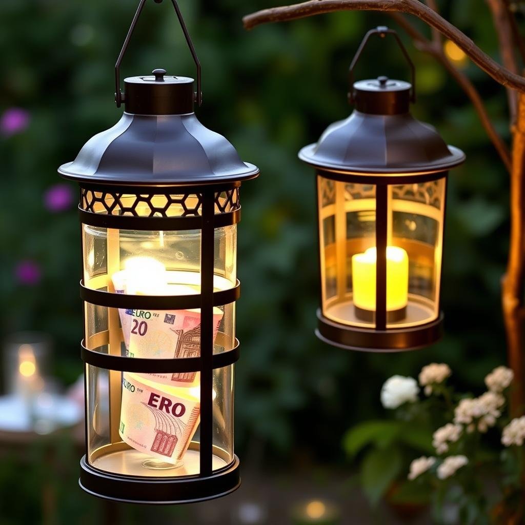 Wetterfeste Garten-Laterne als Geldgeschenk für Outdoor-Hochzeiten