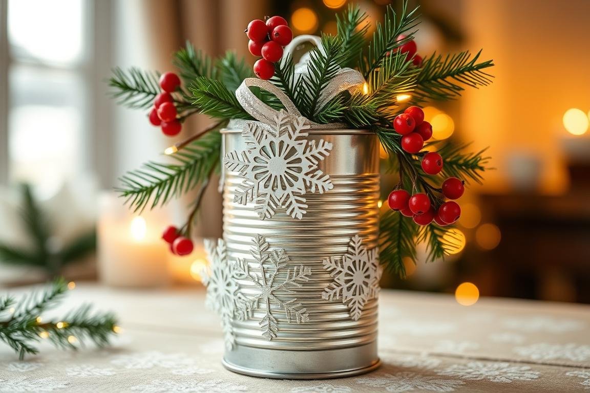 Winter-Gießkanne Geldgeschenk mit Tannenzweigen und roten Beeren für eine Hochzeit